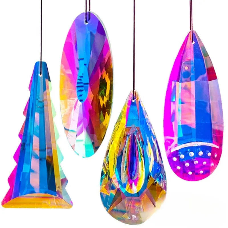 Rainbow colour electroplated crystal pendant Christmas tree garden decoration
