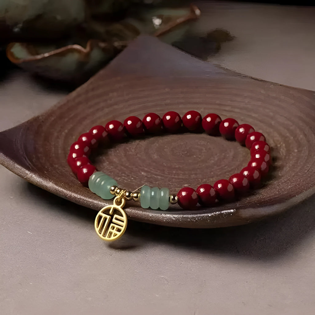 Gold cinnabar wave bracelet with manual processing and national style elements