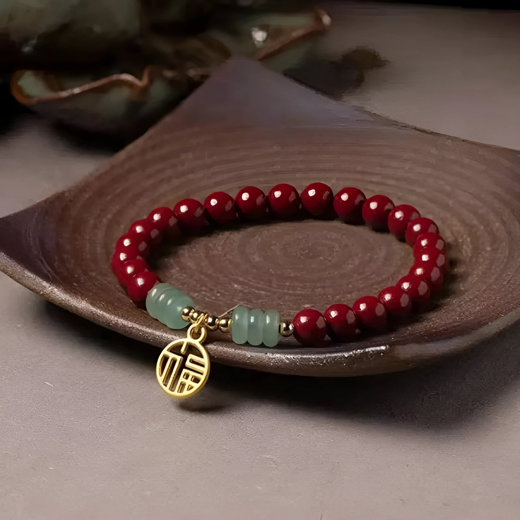 Gold cinnabar wave bracelet with manual processing and national style elements