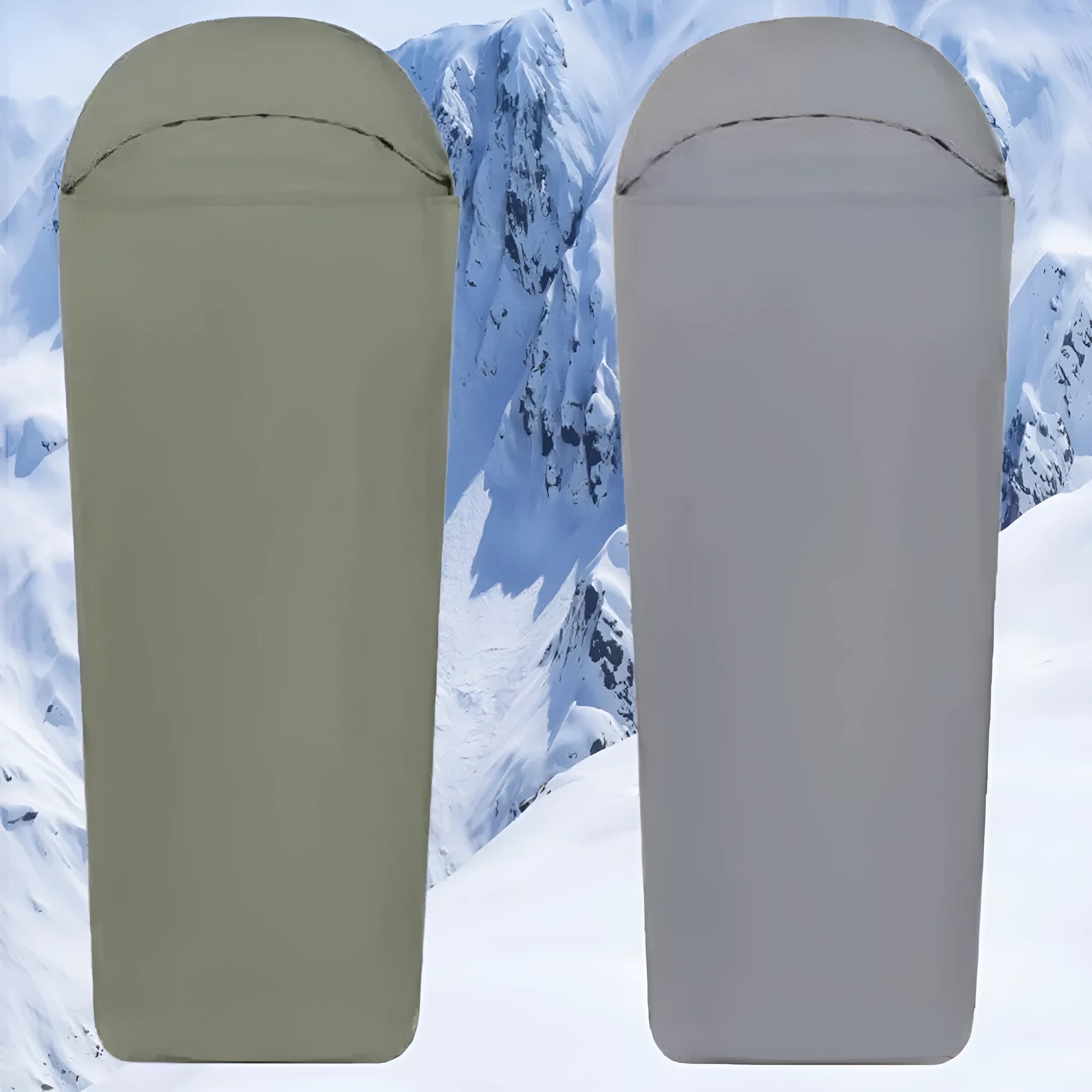 Blue lightweight nylon camping sleeping bag with mummy design shown laid out