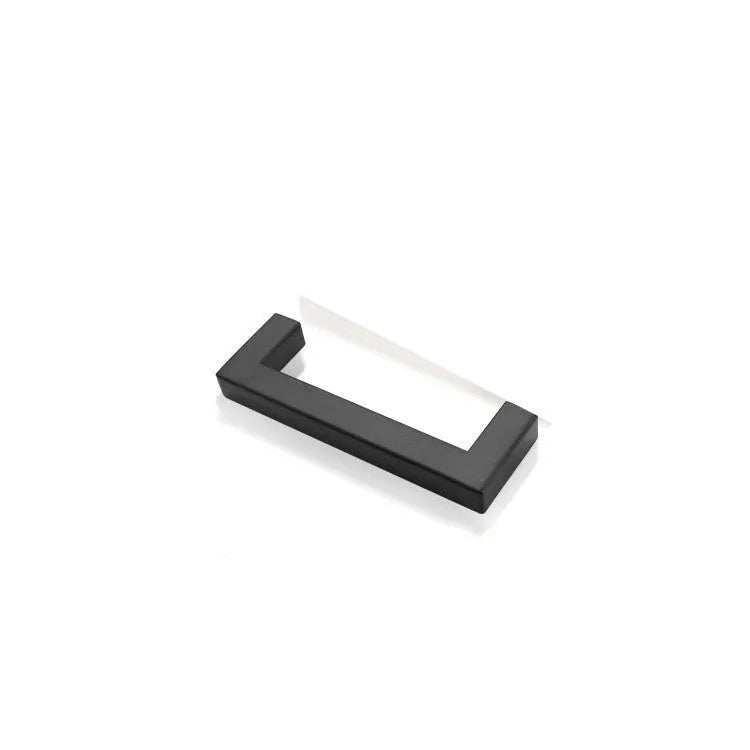 Stainless steel square pipe cabinet door handle in a brushed finish.