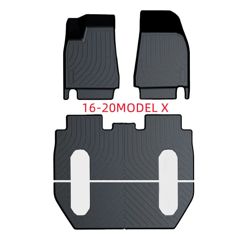 Rubber floor mat with TPE footrest for Tesla Model 3, Y, X, and S cars.