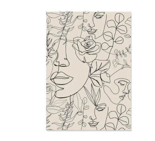Abstract line art painting of an animal on a frameless canvas, boho home decor.