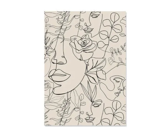Abstract line art painting of an animal on a frameless canvas, boho home decor.
