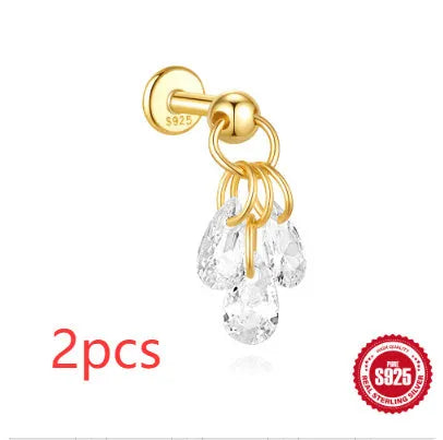 S925 sterling silver geometric earrings with a gold-plated moon and star design.