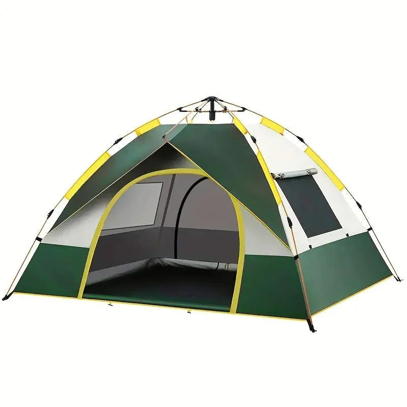 Dark green silver glue camping tent with automatic quick-open deployment for 3-4 people