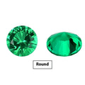 Synthetic emerald gemstone beads in Columbia green treasure colour showing round and rectangular cut options