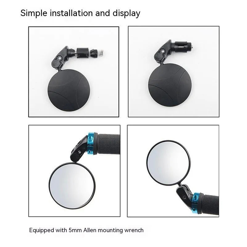 Black foldable convex rearview mirror with 7 cm diameter reflector