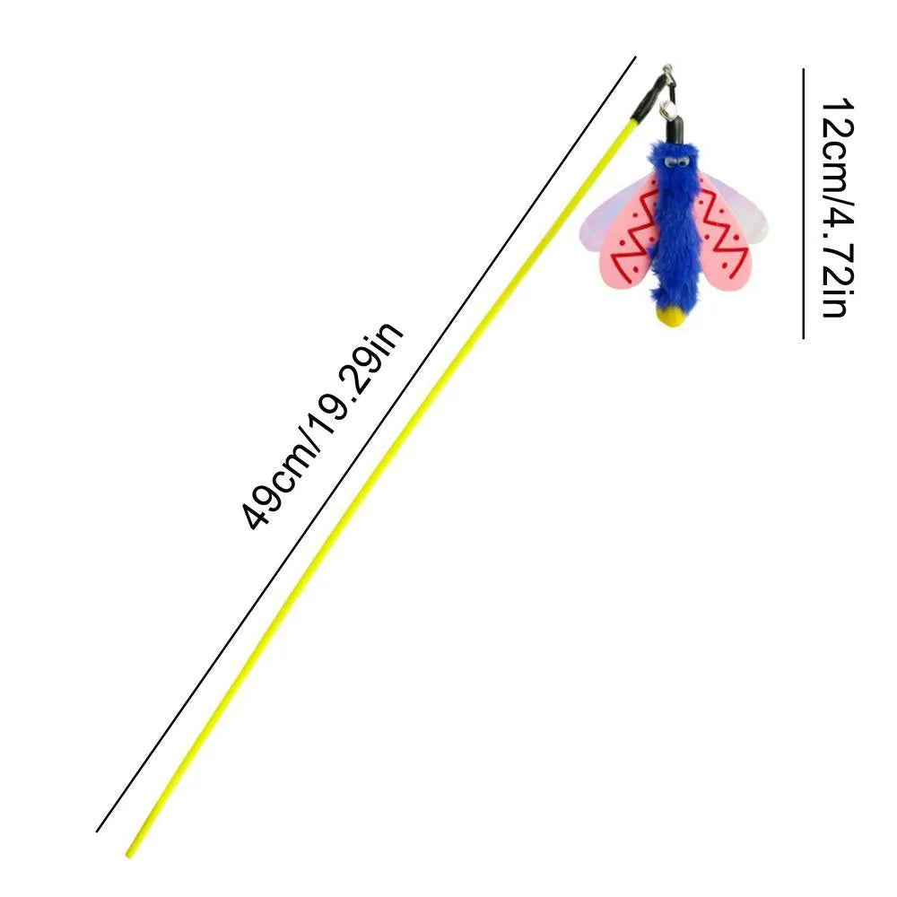 Cat wand toy with dragonfly attachment and bell on 49cm stick
