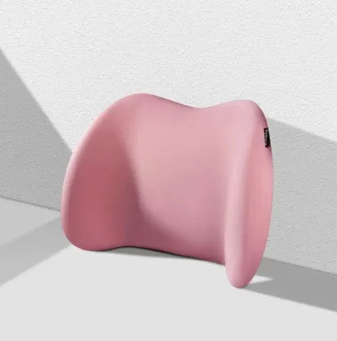 Memory cotton car cushion shown as headrest, back support, and waist cushion in black, green, grey, and pink colours