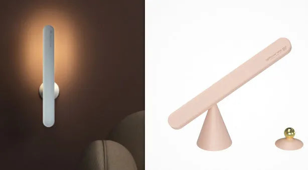 Geometric wireless table lamp with magnetic base in khaki colour