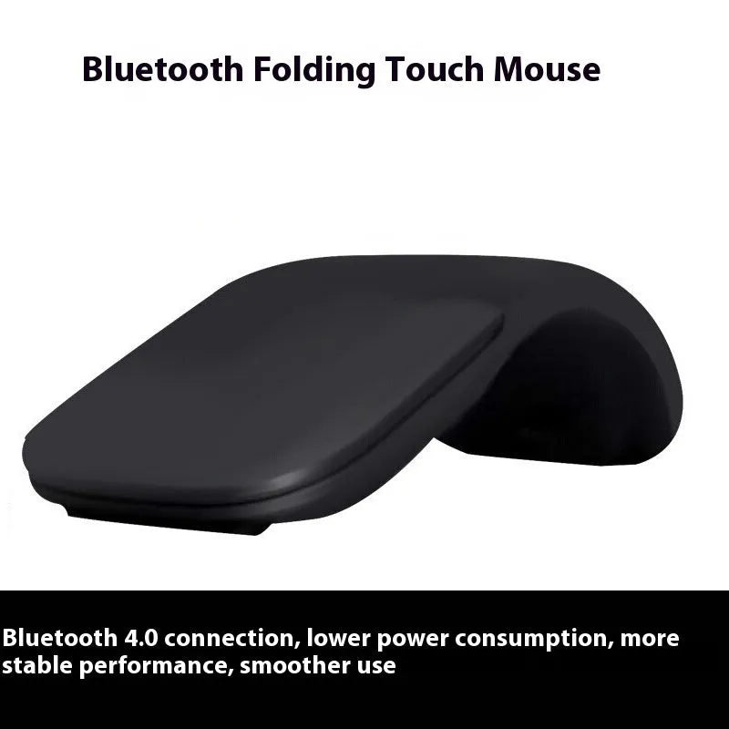 Black folding Bluetooth touch wireless mouse shown in open position with dimensions 131.2x55x14.5mm
