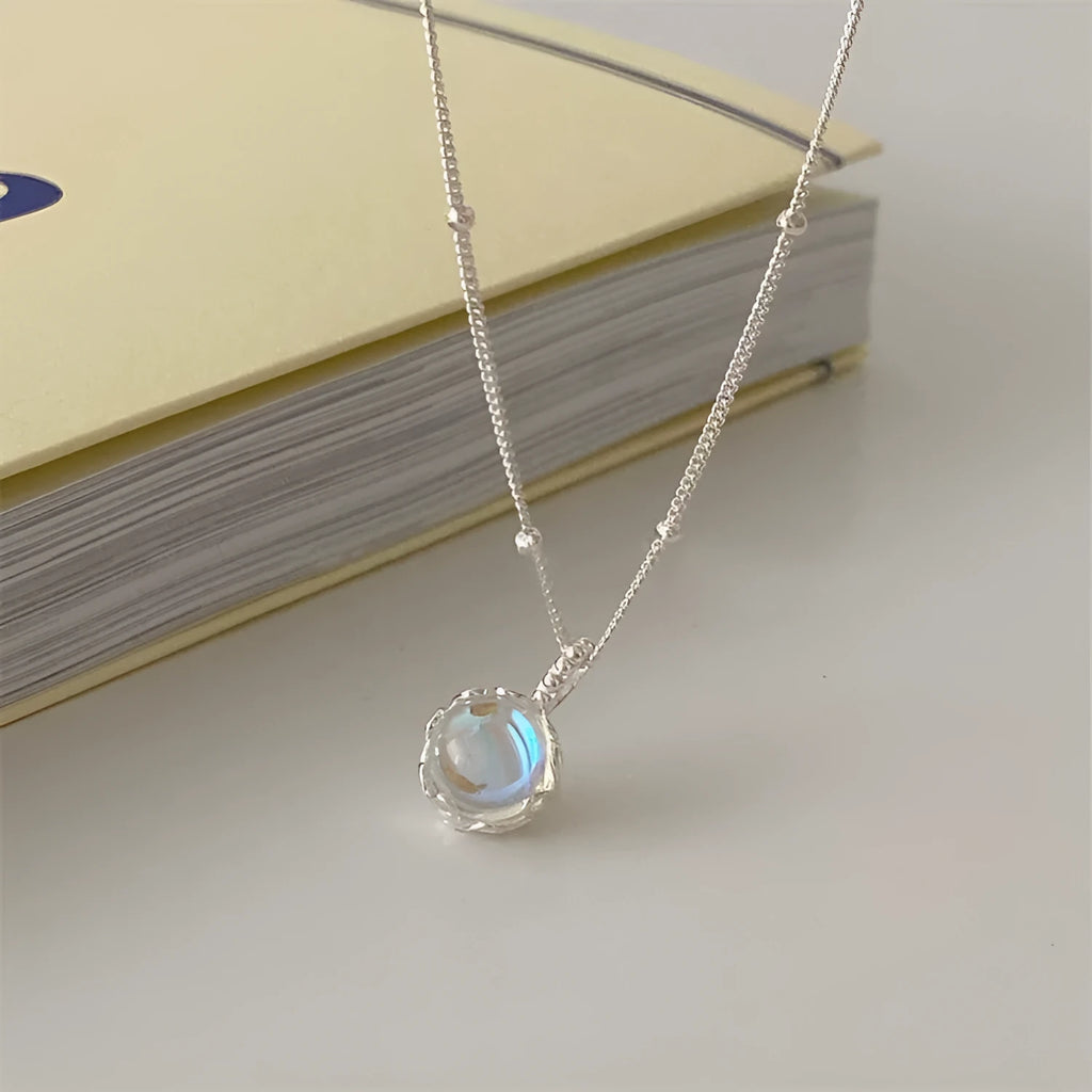 925 silver geometric stone pendant necklace on curb chain for women