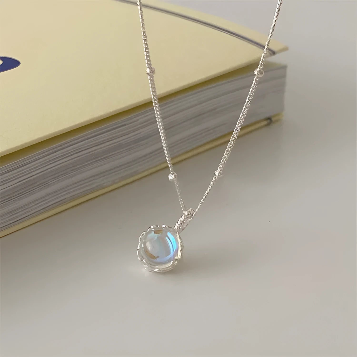 925 silver geometric stone pendant necklace on curb chain for women