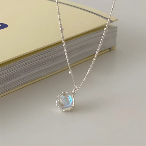 925 silver geometric stone pendant necklace on curb chain for women