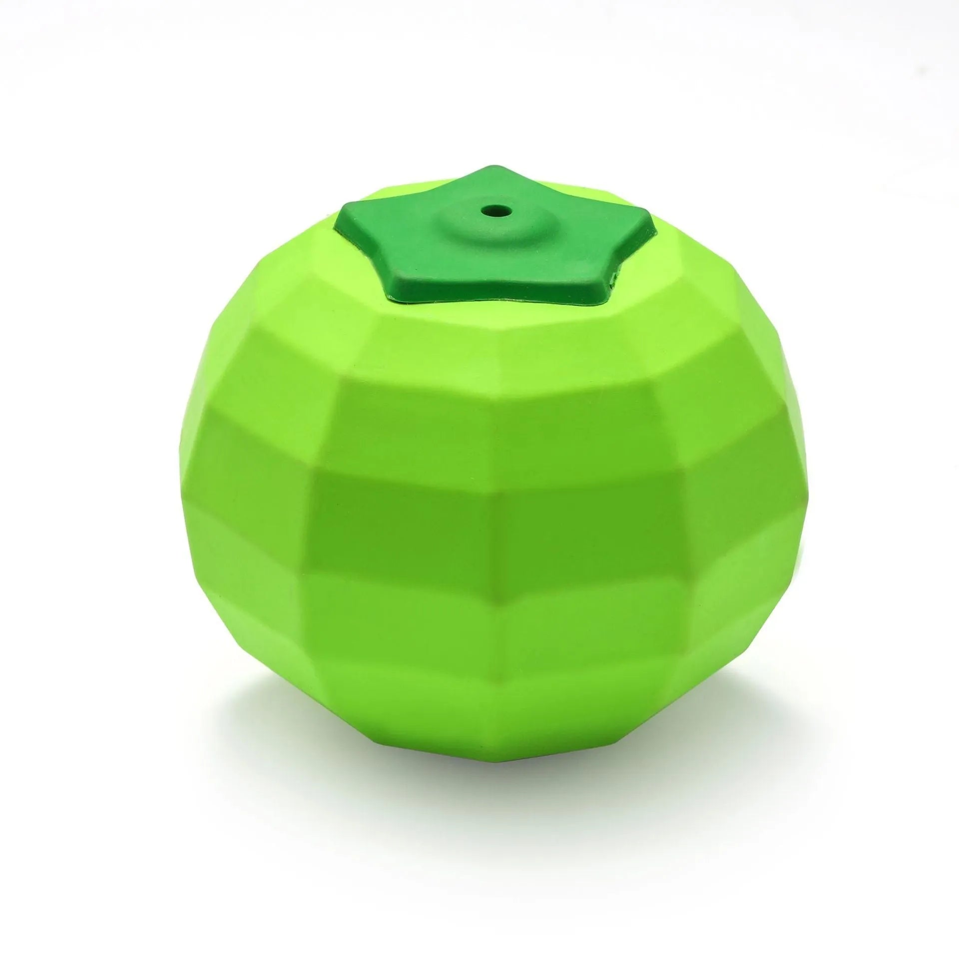 Green natural rubber squeaky ball dog toy for large dogs on a white background.