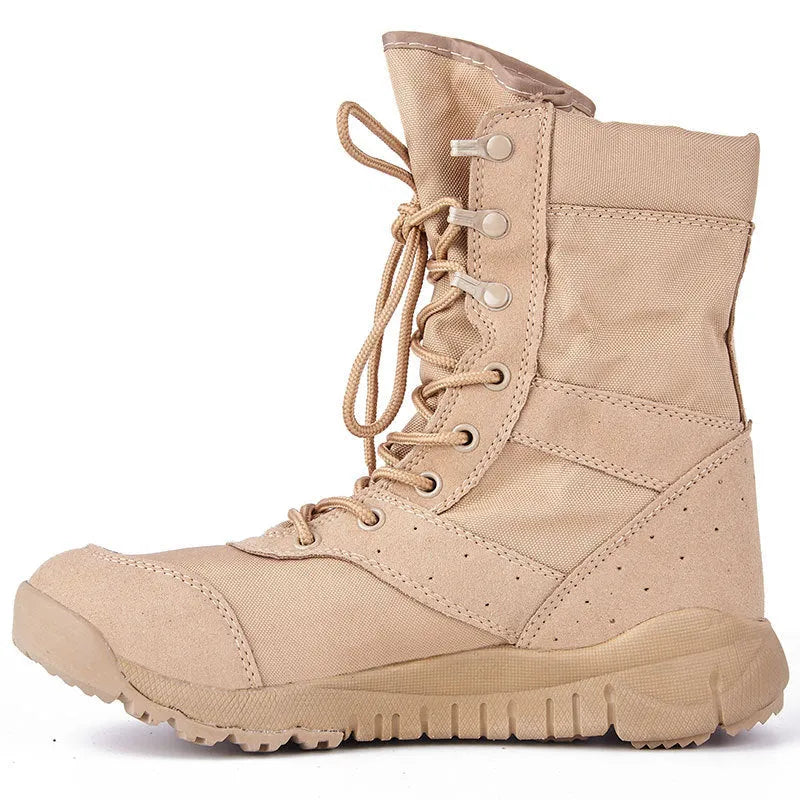 Summer Yulong tactical desert boots in black and sand for hiking and climbing