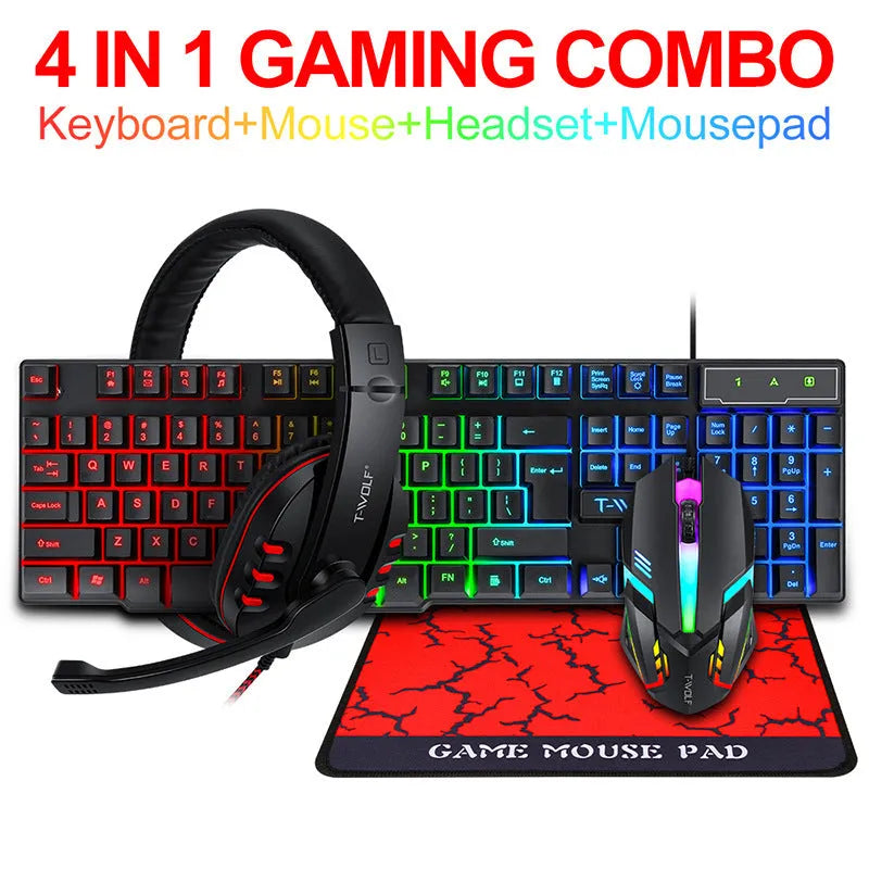 Thunder Wolf T800 gaming set with Spirit Snake keyboard, mouse, headset and mouse pad on desk