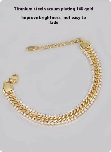 Gold-plated tennis bracelet with stone inlay on a titanium steel base for men and women