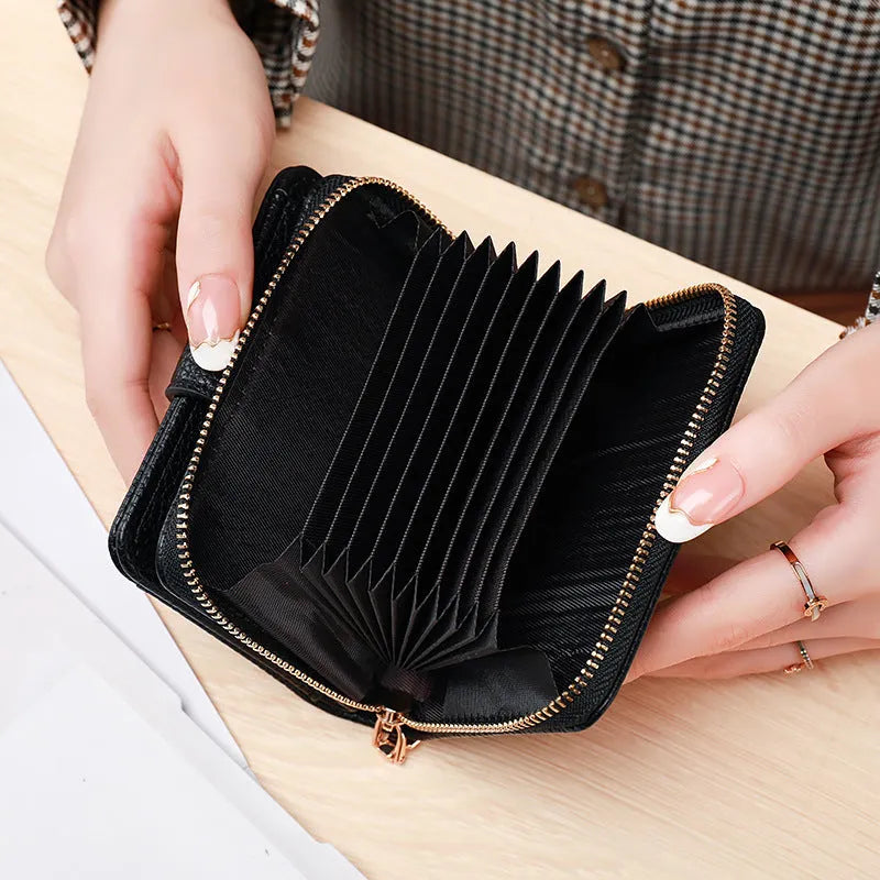 Ladies' short wallet with lychee pattern in 2-fold PU design showing colour options