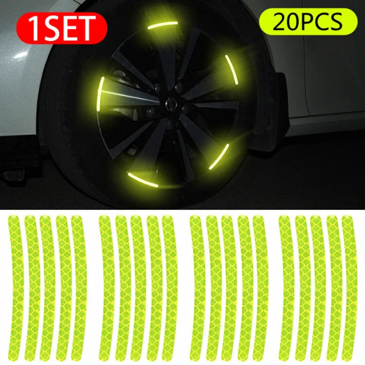 20-piece car wheel hub reflective safety stickers in PVC with arc pattern design
