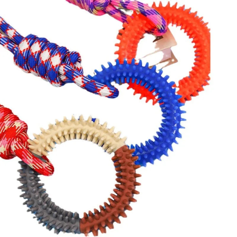 Blue braided rope pet toy with knot design measuring 43cm long for bite-resistant puppy entertainment