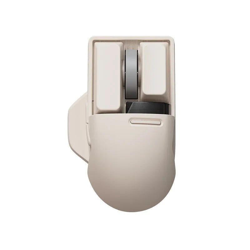 Tofu coloured wireless computer mouse with ergonomic right-handed design showing multiple buttons