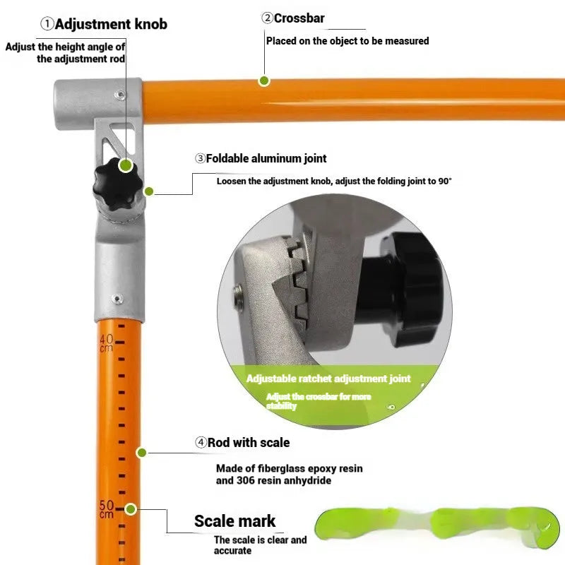 Telescopic fibreglass truck height measuring rod extended to show clear measurement scale