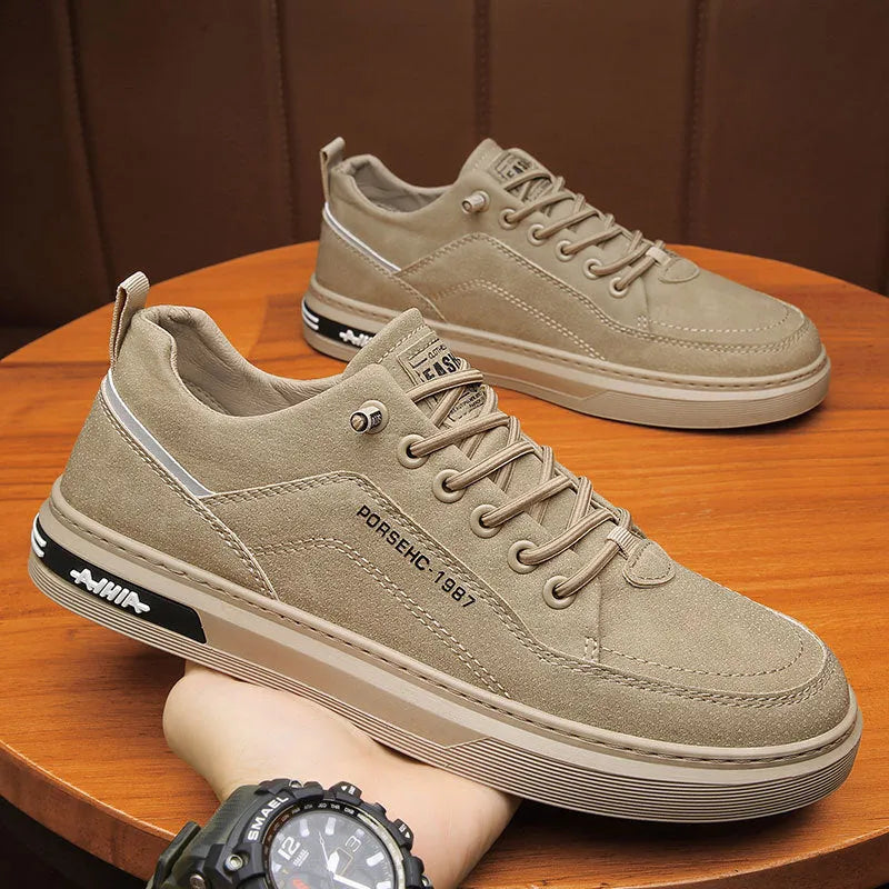 Men's waterproof casual work shoes with non-slip rubber soles in black, grey, or khaki colours