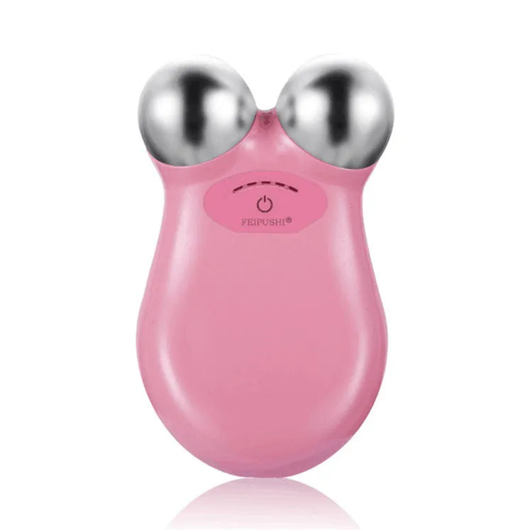 Pink micro current facial lifting device with compact 106mm size for skin firming and rejuvenation treatments