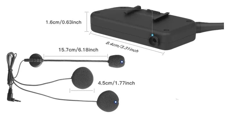 V6pro motorcycle helmet Bluetooth intercom unit with mounting clip and headphones