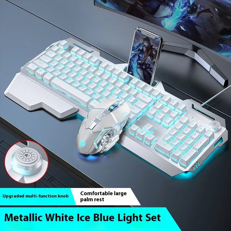 Aluminium mechanical-feel keyboard with control knob in silver black or metal grey colour with RGB lighting