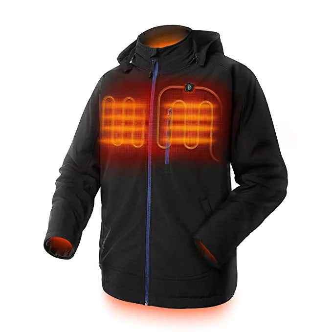 Black USB-heated winter coat with long sleeves and straight hem design