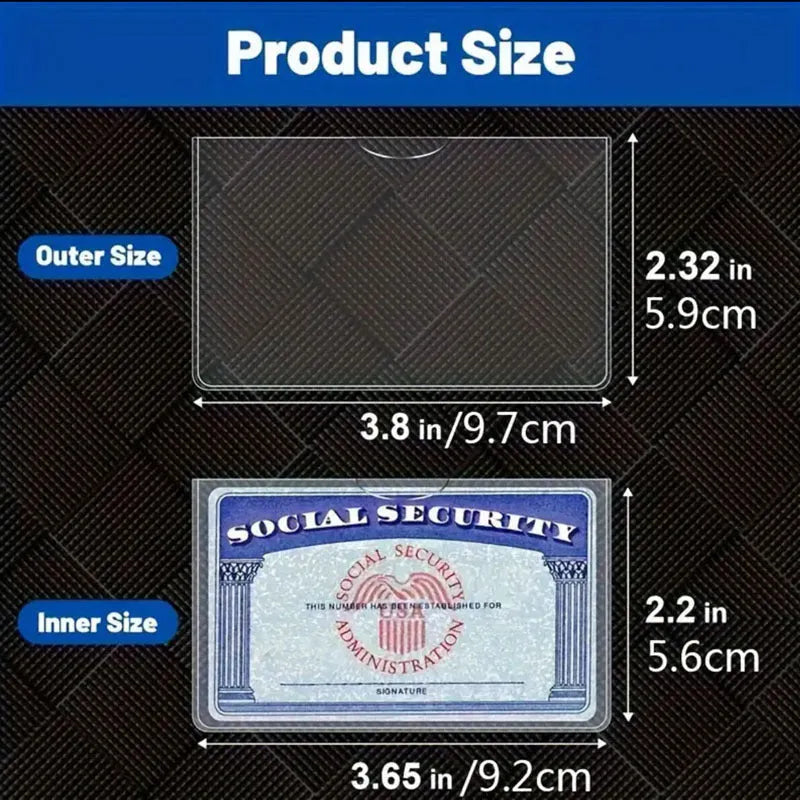 Transparent PVC social security card holder showing front and back card visibility