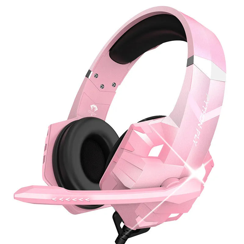 Wired gaming headset with microphone and breathing light in blue colour with 3.5mm plug