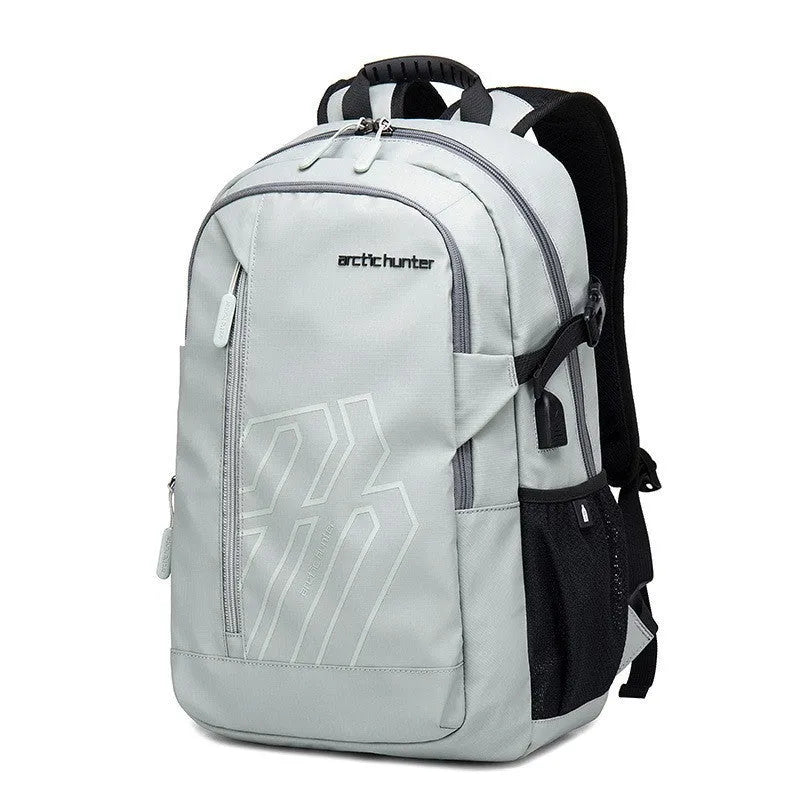 Blue plaid 18-inch casual laptop backpack with a curved shoulder strap.