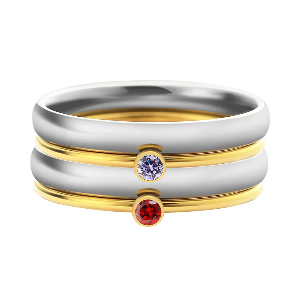 December birthstone titanium steel ring with geometric shape and engraved design.