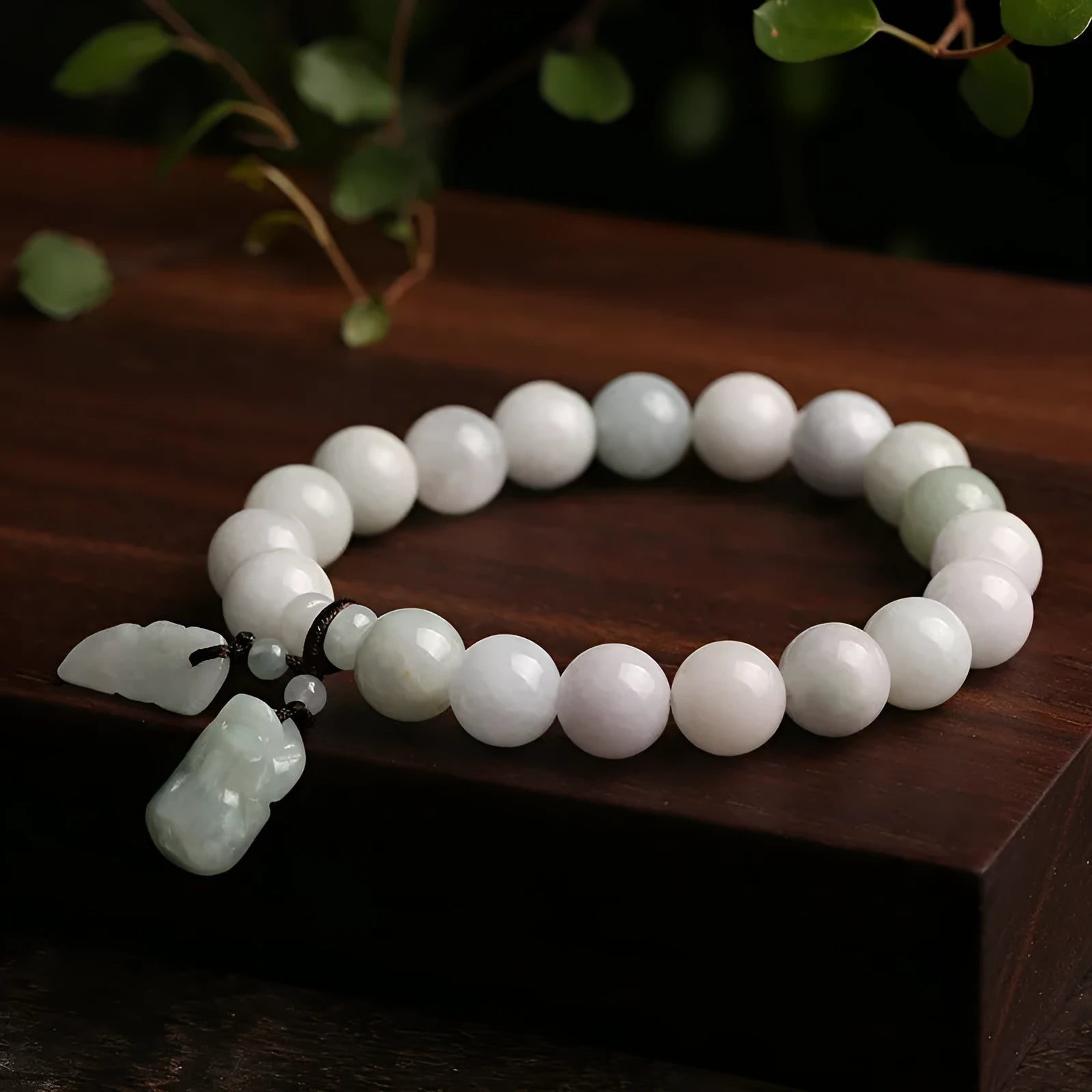 Natural emerald jade bracelet with geometric Maitreya Buddha pendant in adjustable design