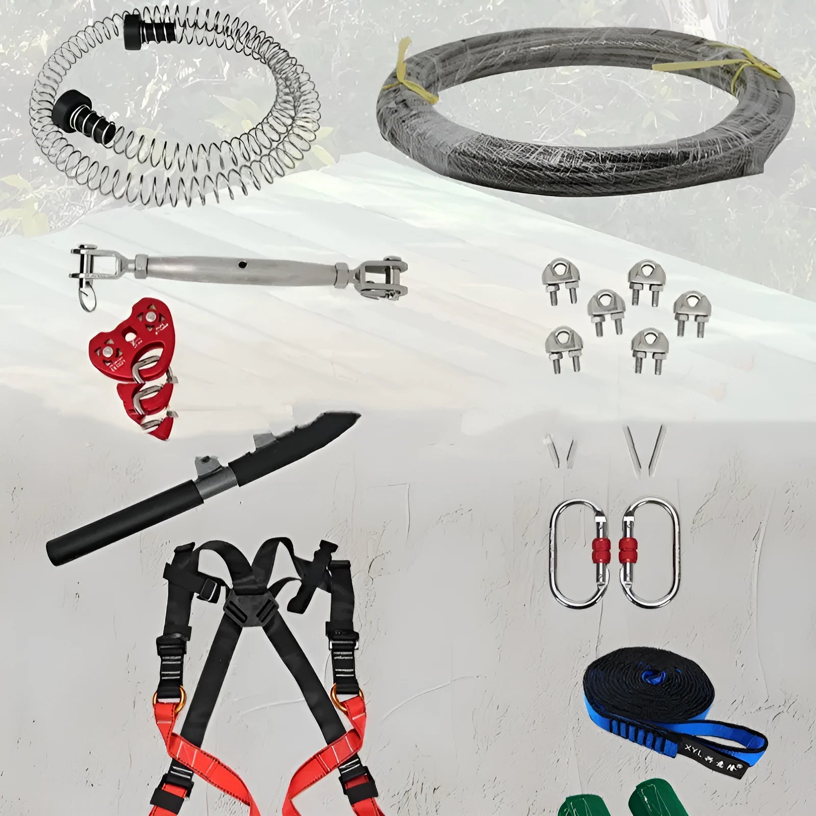 XYL Ziptreck 10 metre pulley slide rope set with alloy steel pulleys and safety components