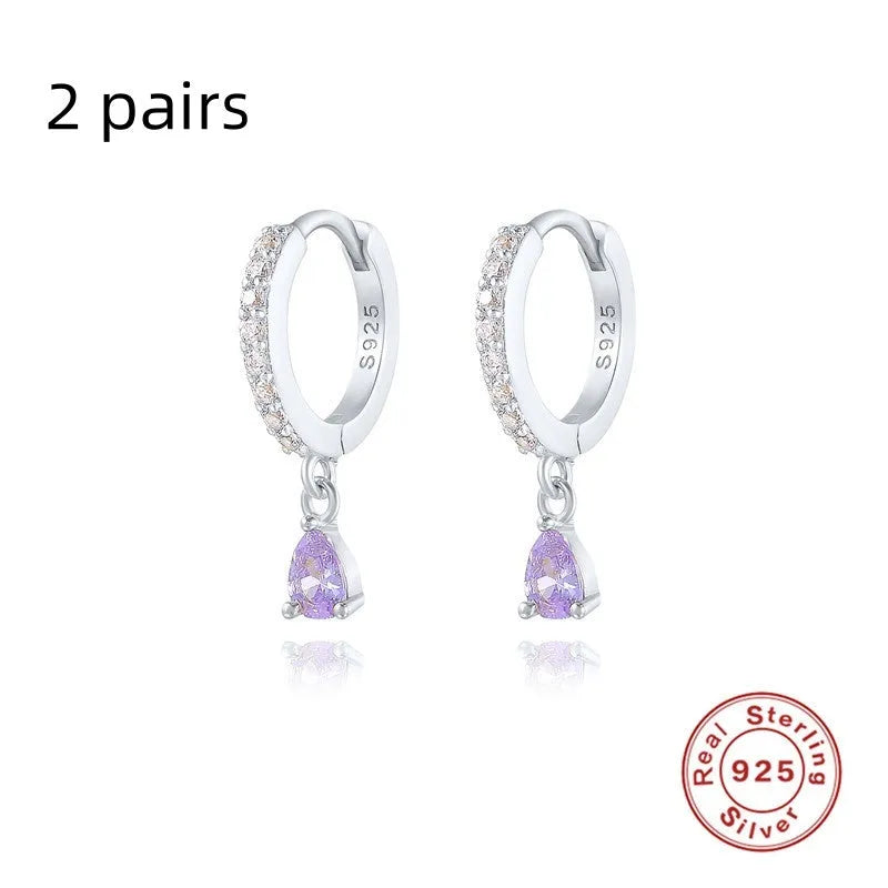 S925 sterling silver water drop earrings with geometric shape and diamond/gemstone accent options