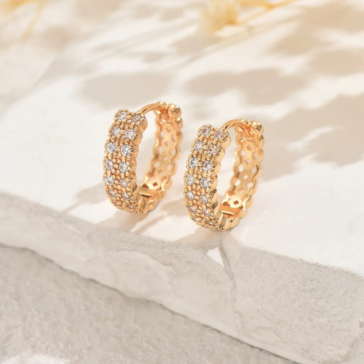 Geometry pattern copper ear studs with round, dot and ring elements in European-American style
