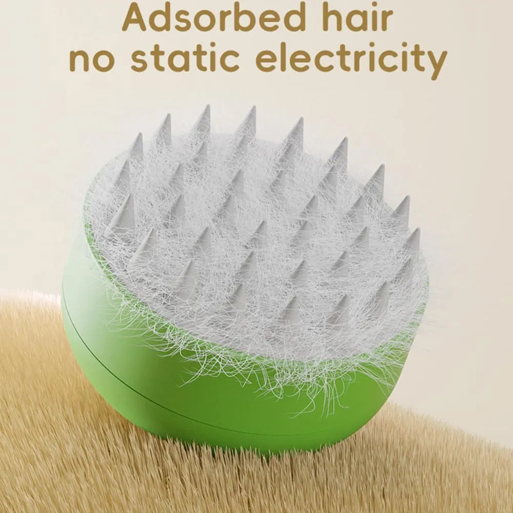 Green and yellow rechargeable silicone cat steam brush for grooming tangled hair