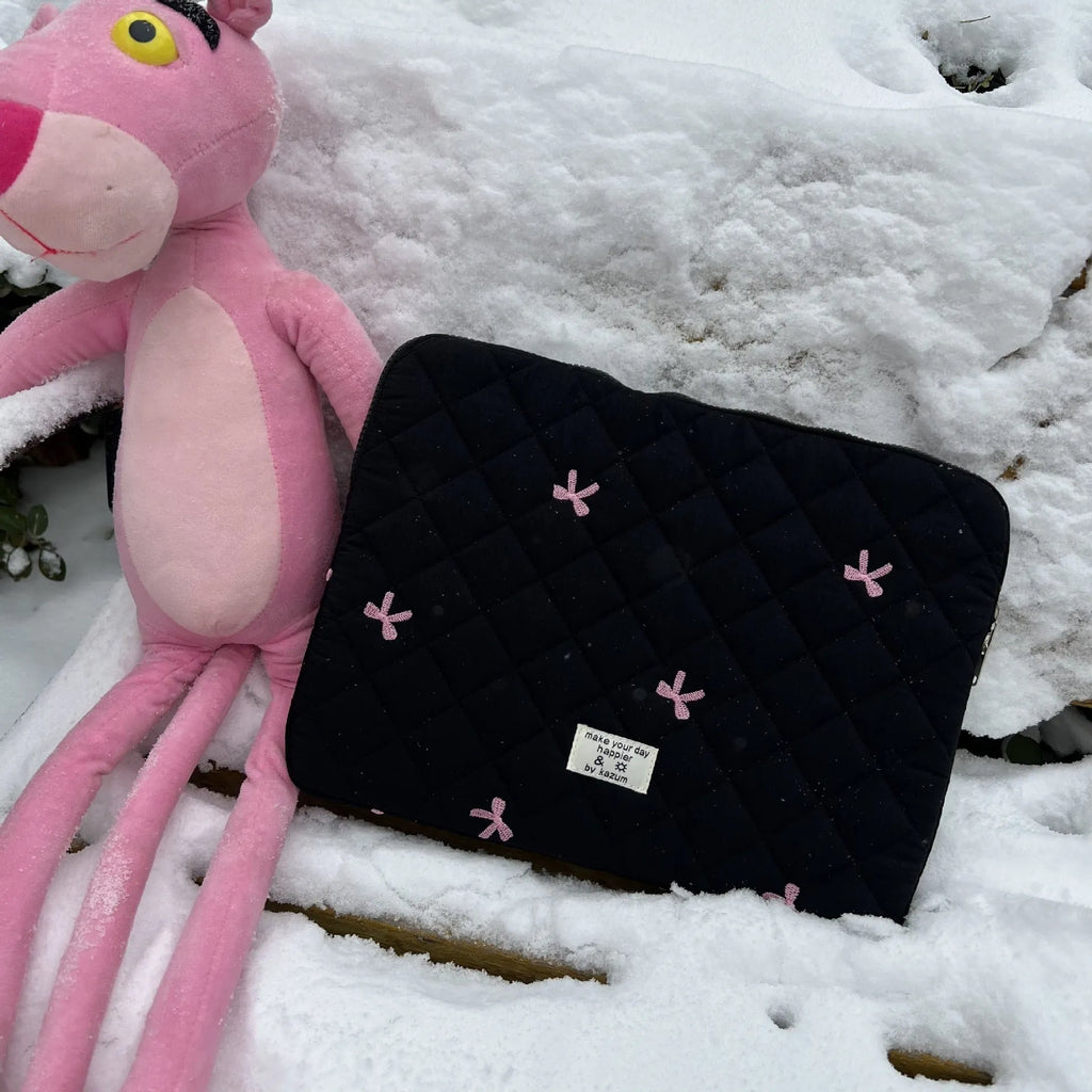 Cute rhombus embroidered bow nylon laptop storage bag in multiple colours and sizes