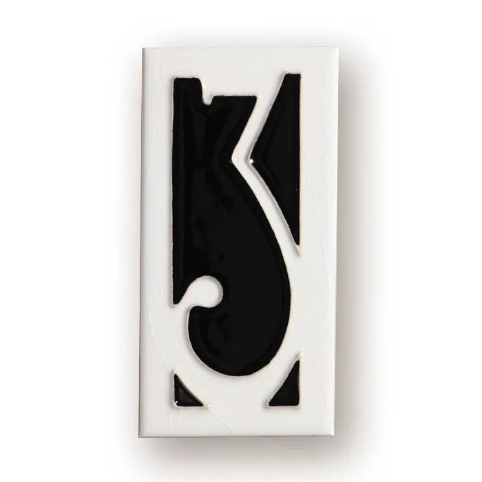 Handmade retro ceramic doorplate with enamel art number, measuring 76mm by 152mm.