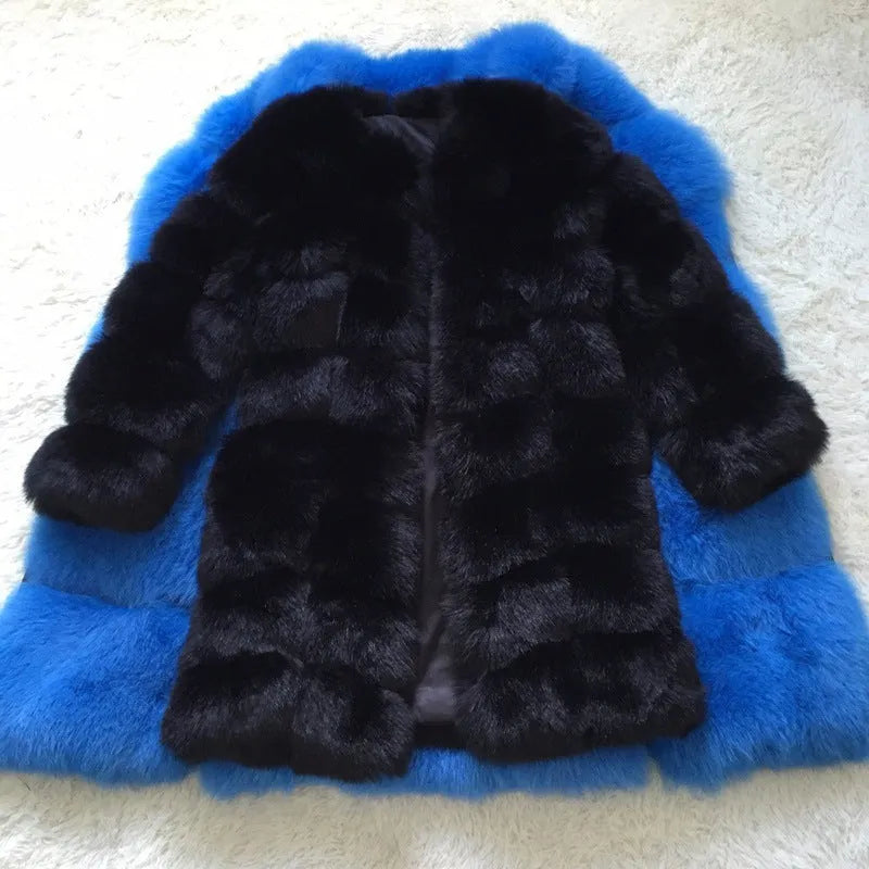 Women's thick artificial fur coat in multiple colours with 80cm length and regular sleeves