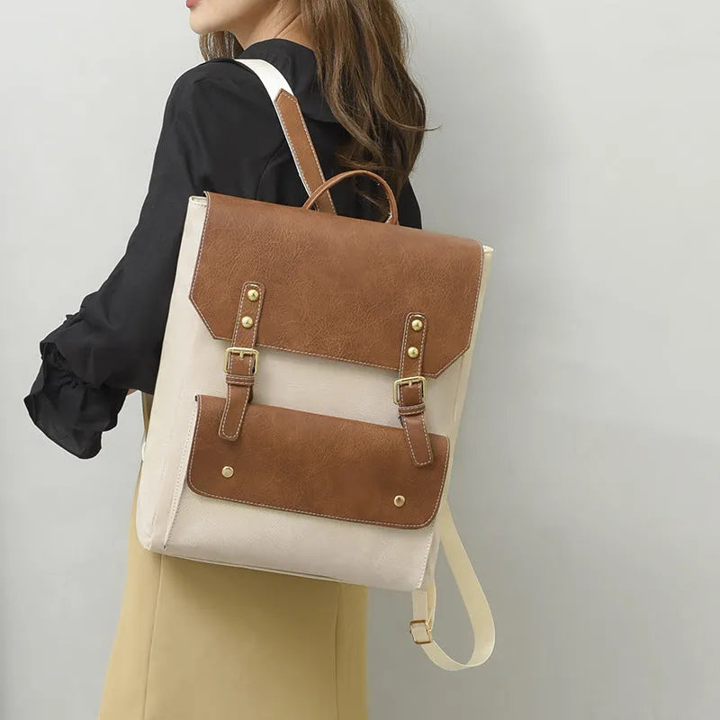 Korean style retro backpack in soft PU material available in four colours