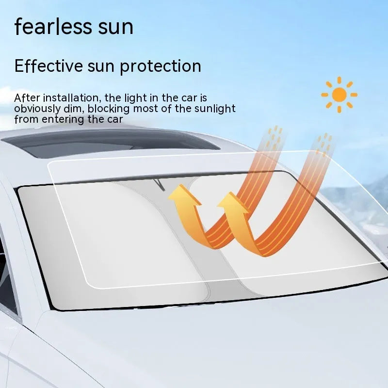 Double ring car sun shade with titanium silver NC fabric for front windscreen heat protection