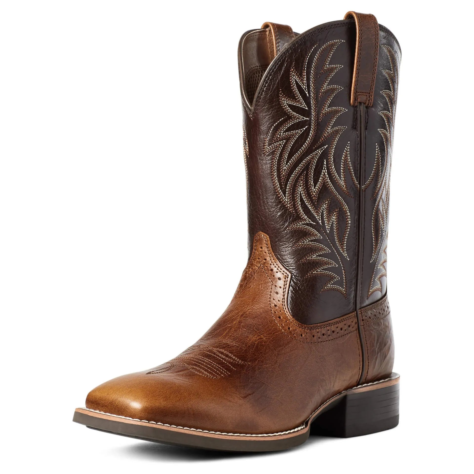 Men's black Western cowboy boots with high embroidery vintage pattern, square toe wide head design, and high cylinder construction