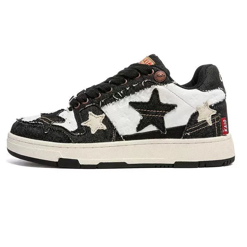Cowhide leather low-top platform running shoes with round toe and front lace-up design