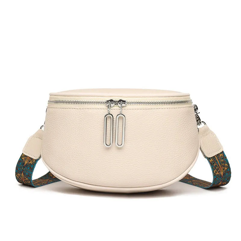 Soft PU women's messenger bag in saddle shape with single shoulder strap, shown in available colours